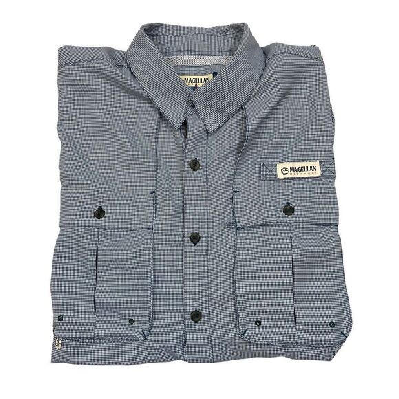 New without Tags Magellan Outdoors Angler Fit Green and White Gingham Shirt Med - Picture 1 of 12